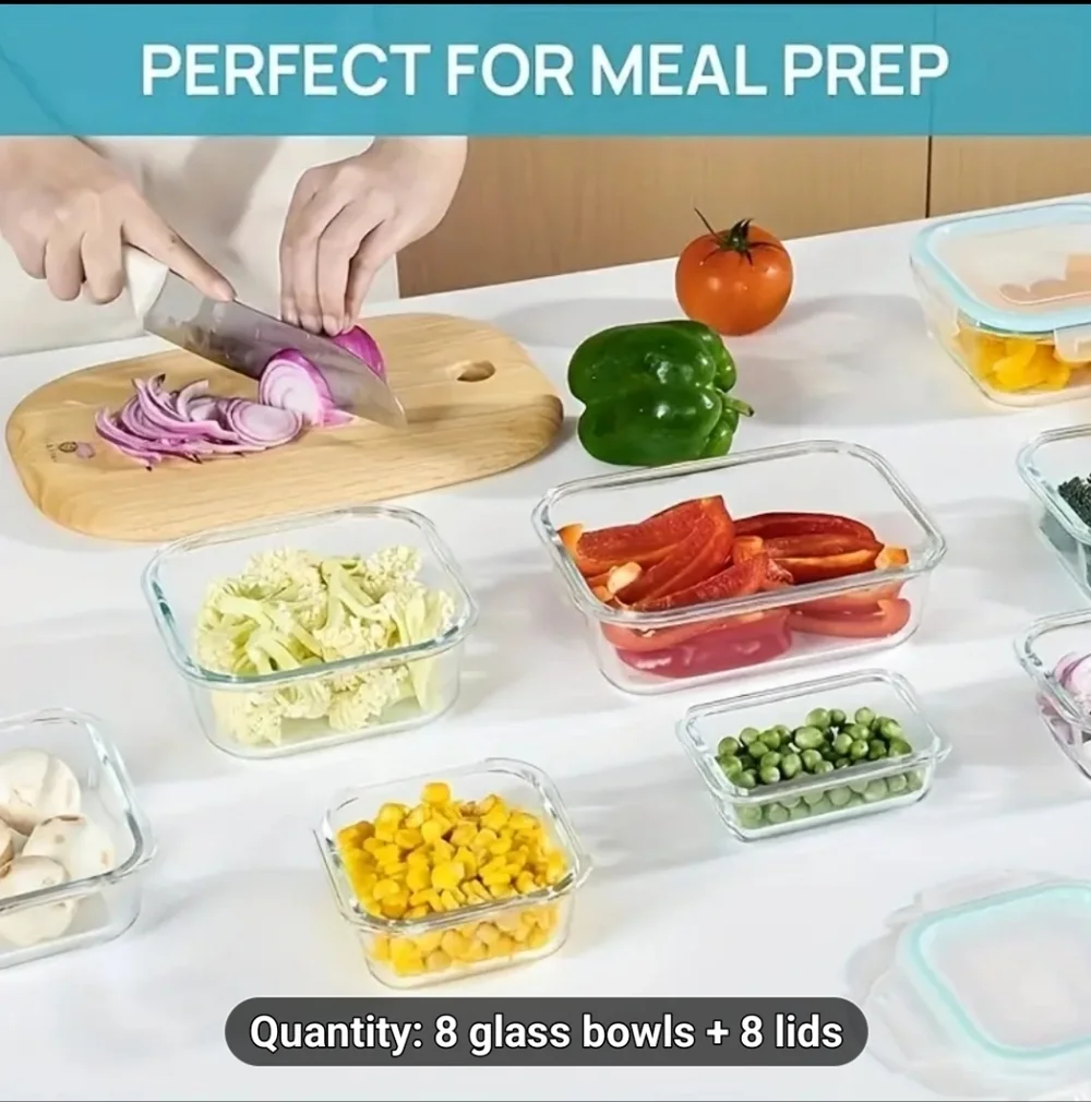 Aqua-Lidded Glass Food Storage Container Set - Picture 2 of 6